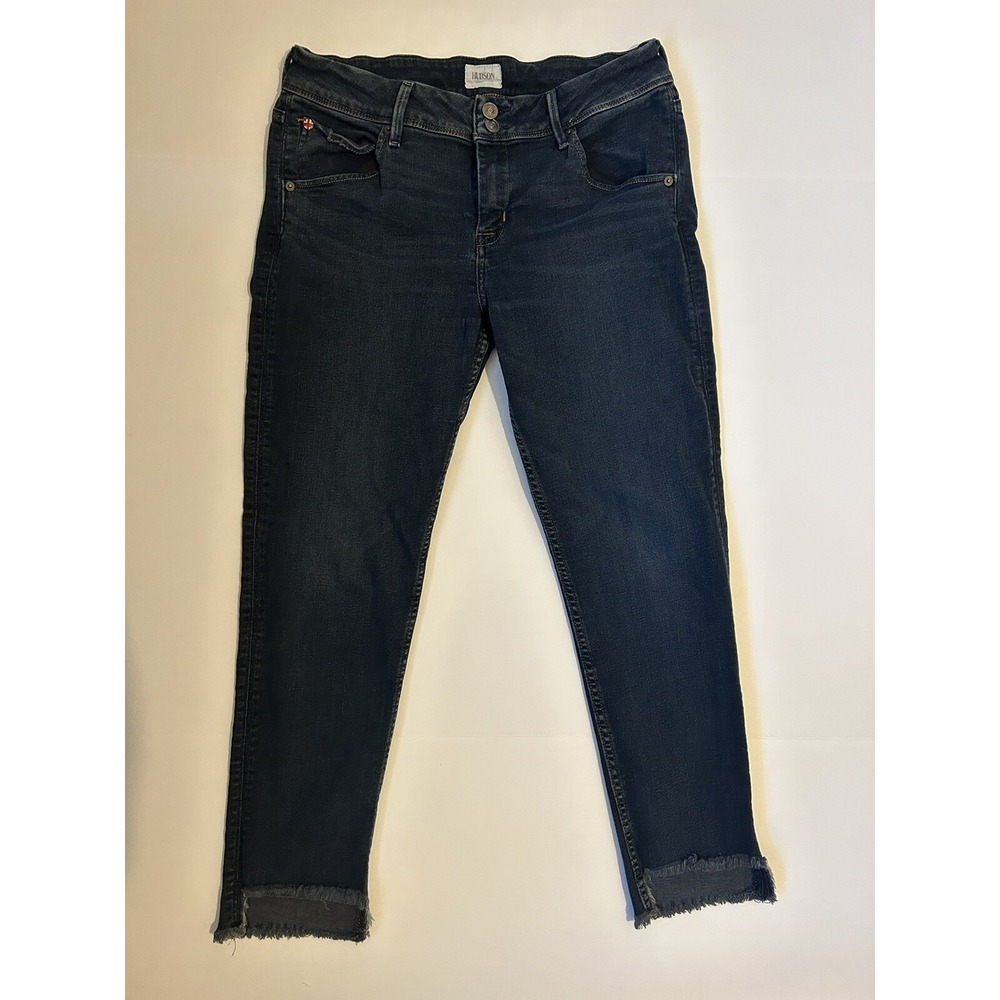 Hudson Jeans Natalie Mid Rise Ankle Raw Hem Skinny Stretch Dark Wash Blue 31